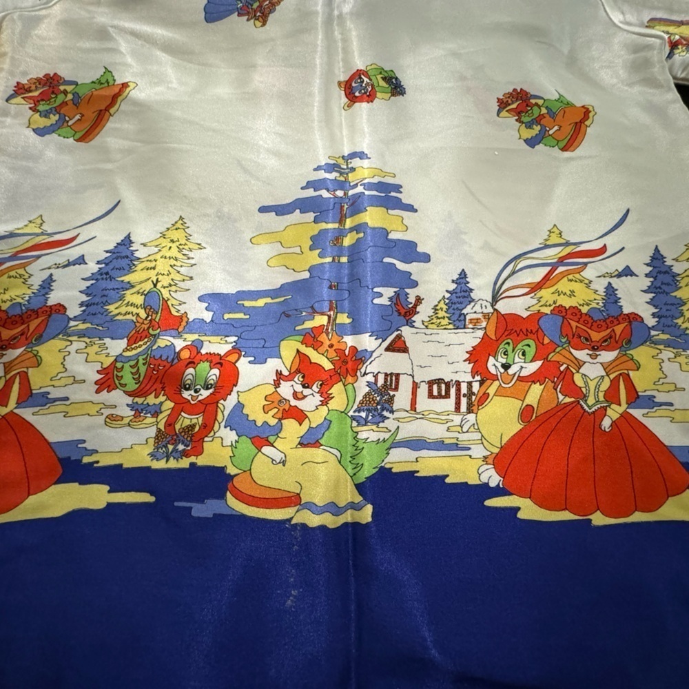 Vintage Vietnam Cartoon Silk Like Button Down Shirt 1970’s Streetwear Fun Unique - Picture 15 of 16
